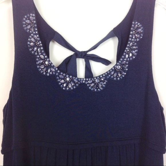 loft - Navy‎ Blue Beaded Dress Back Ribbon Bow … - Picture 4 of 6